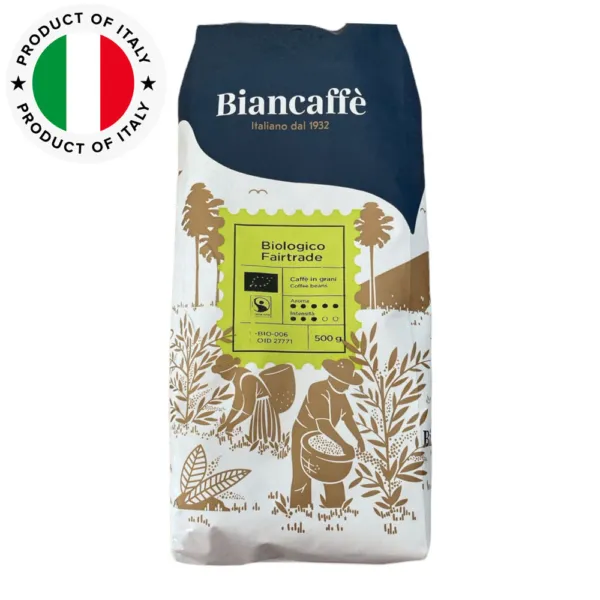 Italian Whole Bean Coffee BIANCAFFE Biologico Fairtrade 500g