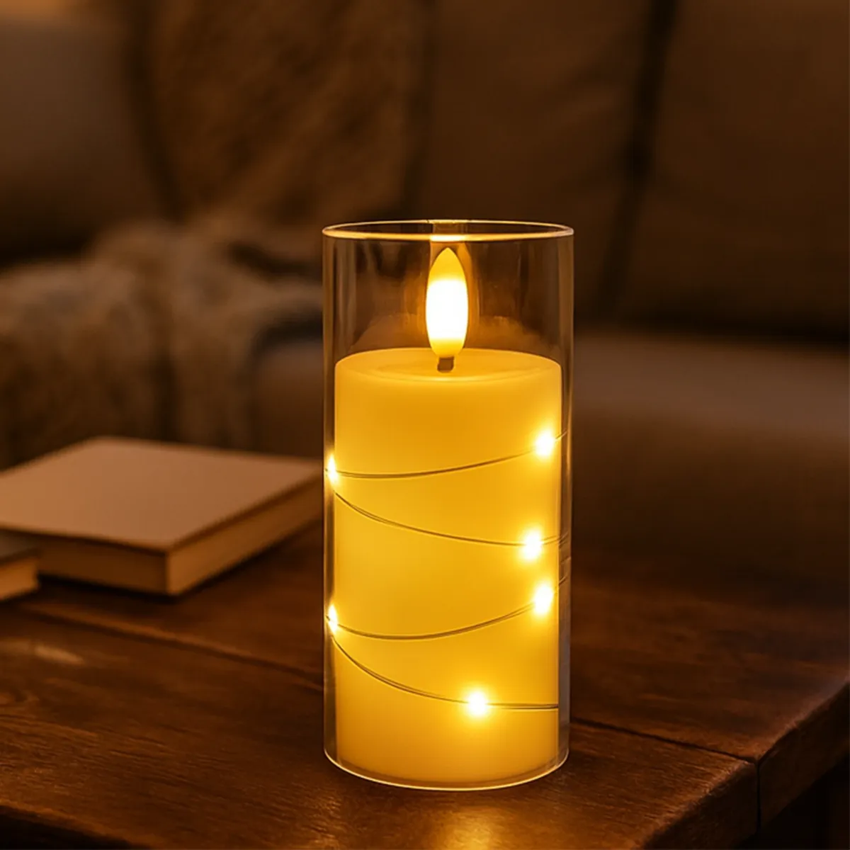 LED Pillar Candle with String Light – 2 PCS – 5×12.555CM – L090587