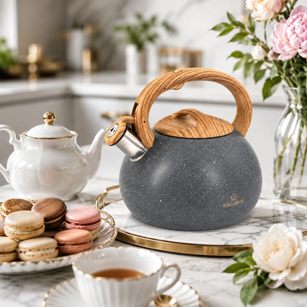 Stainless Steel Whistling Kettle 3.0L Grey Granite Coating Induction