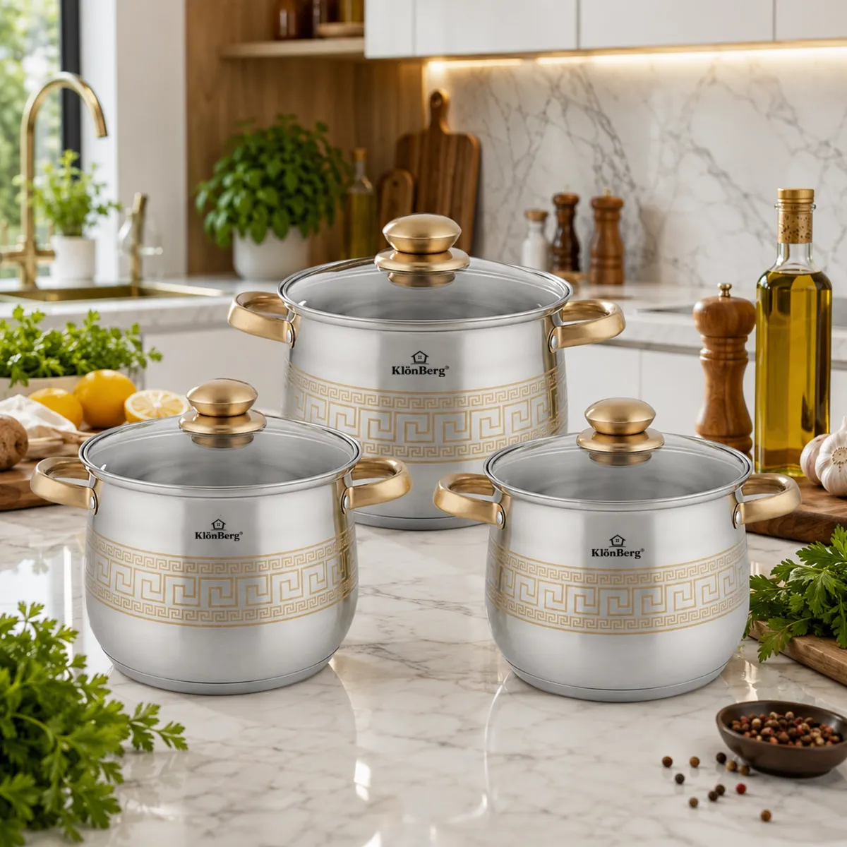 Stainless Steel 6-Piece Stock Pot Set with 5-Layer Base KB-3043