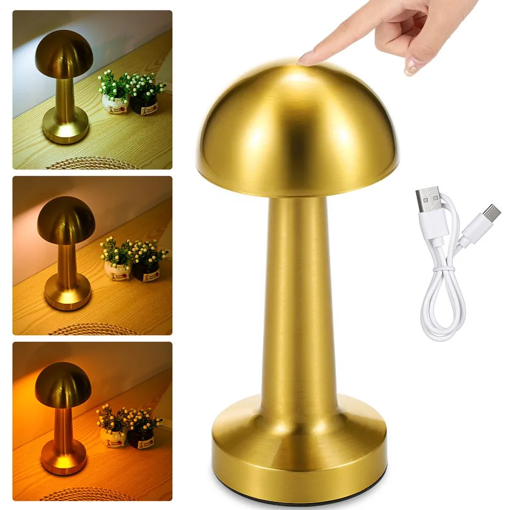 LED Bordlampe guldfarvet touchbetjening USB-C trådløs L090880