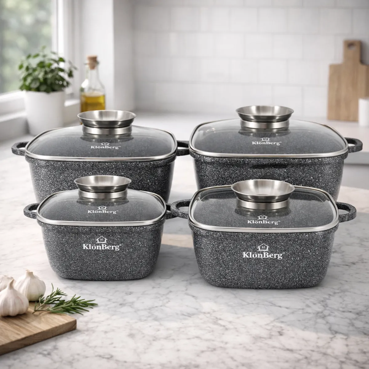 Ceramic Marble Non Stick Cookware Set 8pcs Square Cast Aluminum KB-3958