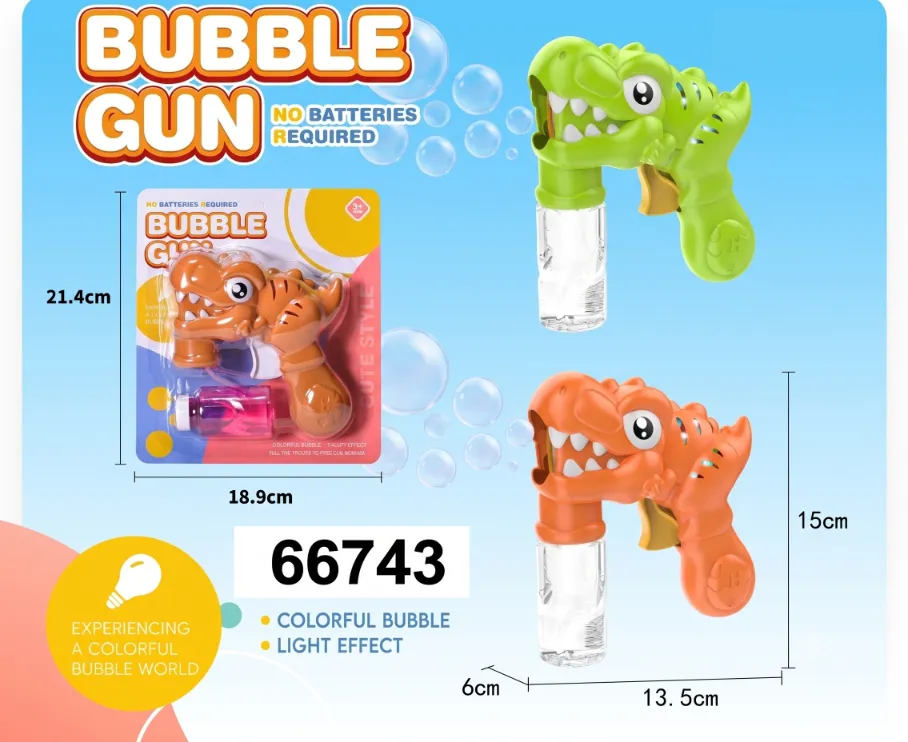 66743 Dinosaur Manual Bubble Gun Toy with Light Effects – No Batteries Required