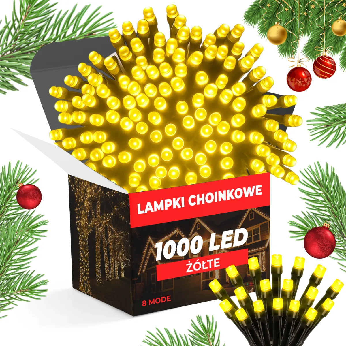 Christmas Tree Lights 1000 LED - 75 M - Yellow - 8 Mode - L090920