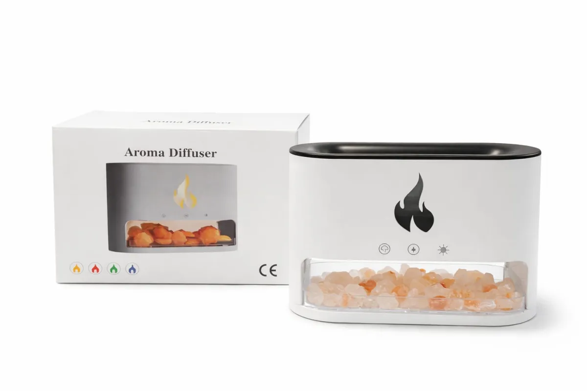Ultrasonic Aromatherapy Diffuser 250ML with 7-Color LED, Flame Effect & Salt Mist Function KDM0915