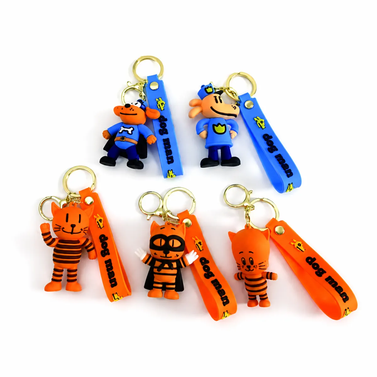 Animal Character Keychain with Dog Man Strap – Orange and Blue, 6 cm 789868