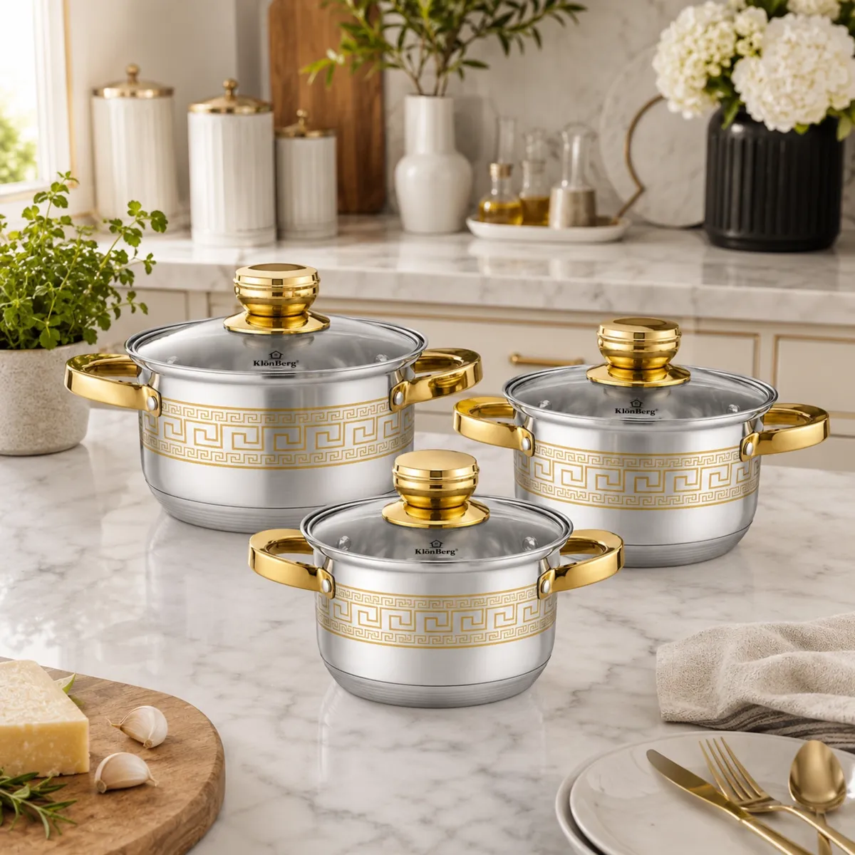 Stainless Steel Cookware Set 6-Piece with Glass Lids and 9-Step Bottom