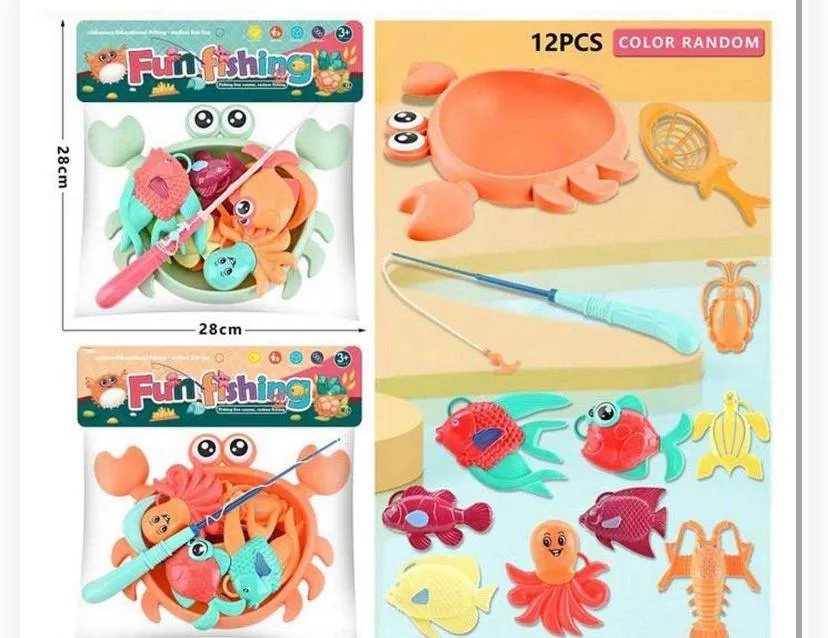12-Piece Crab-Pond Magnetic Fishing Toy Set ("Fun Fishing")