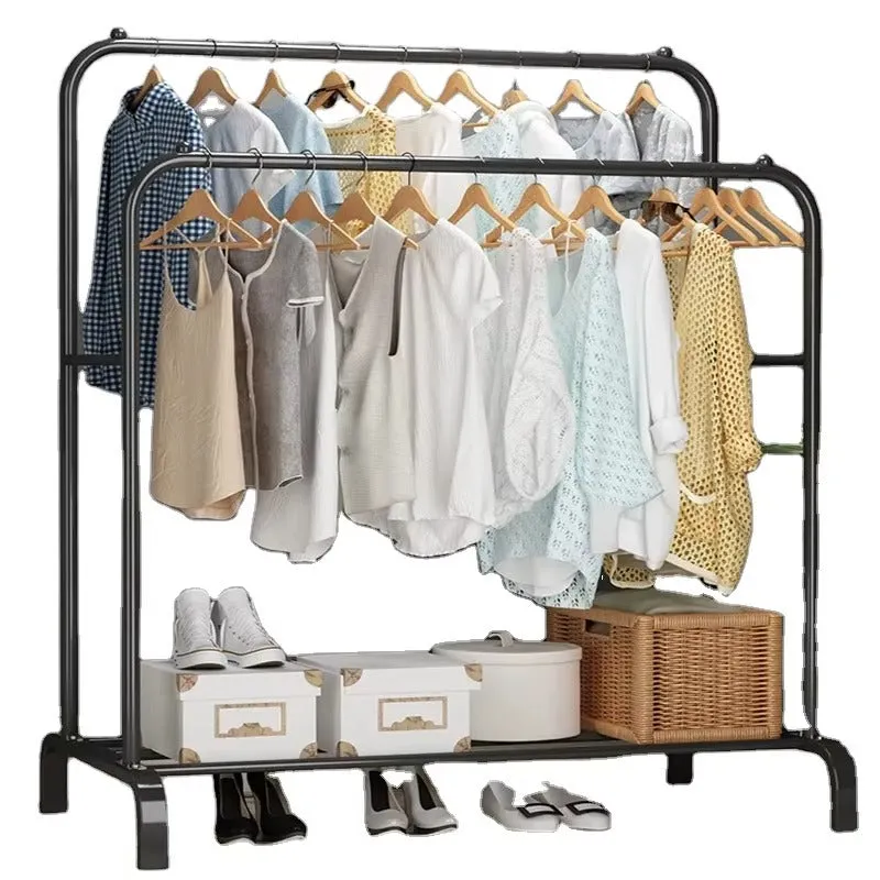 Double Rail Clothes Rack with Bottom Shelf - Wardrobe Organization KDM0564