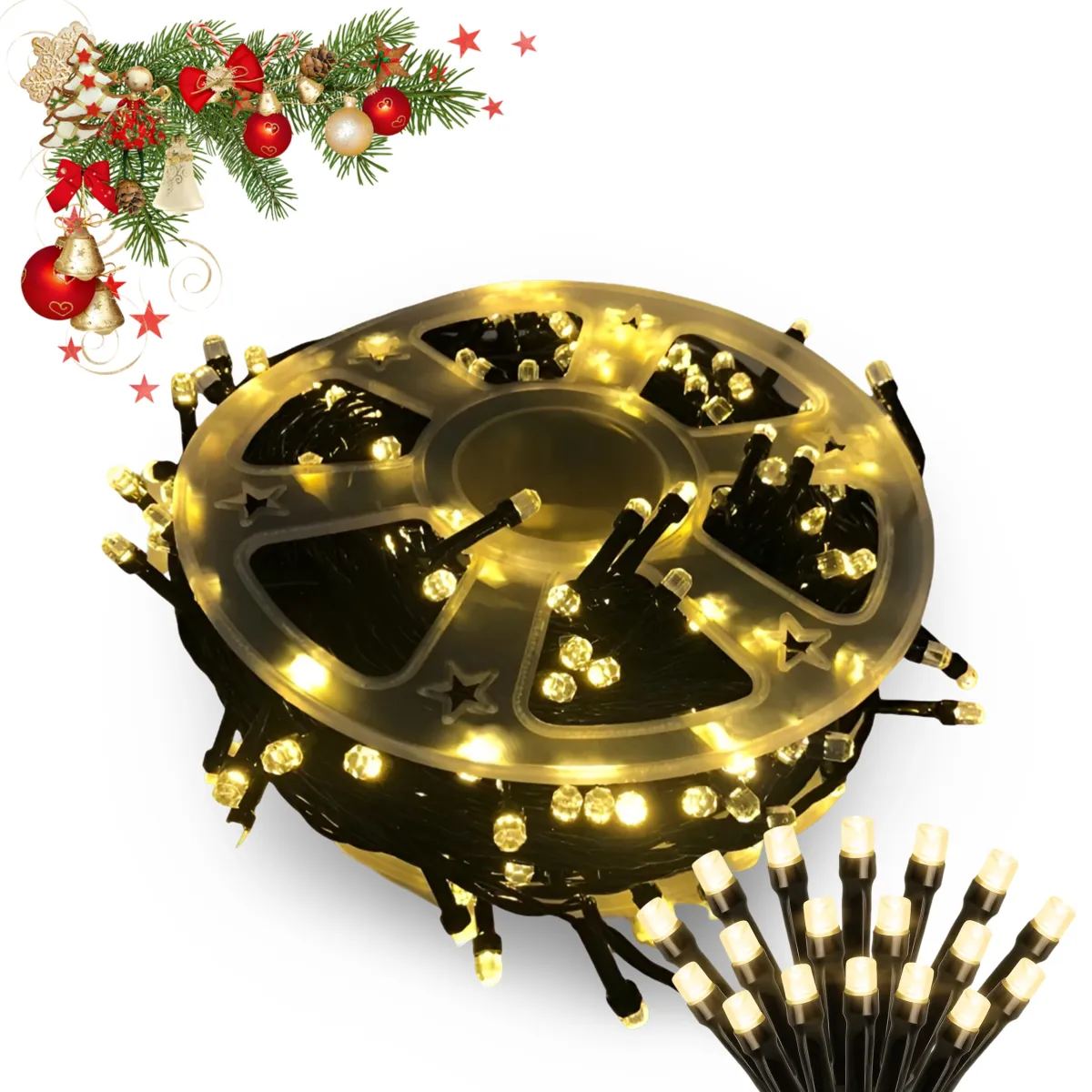 CHRISTMAS TREE LIGHTS ON A SPOOL 500 LED 50 M - WARM WHITE - 8 MODE - CP1178