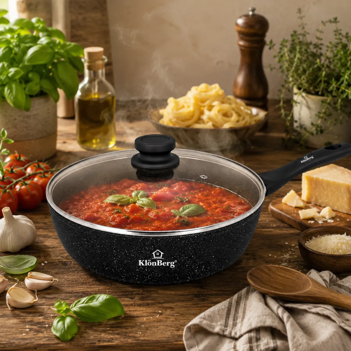 Frying Pan 30CM Aluminum 4.25L with Lid Non Stick Marble Coating Induction Compatible