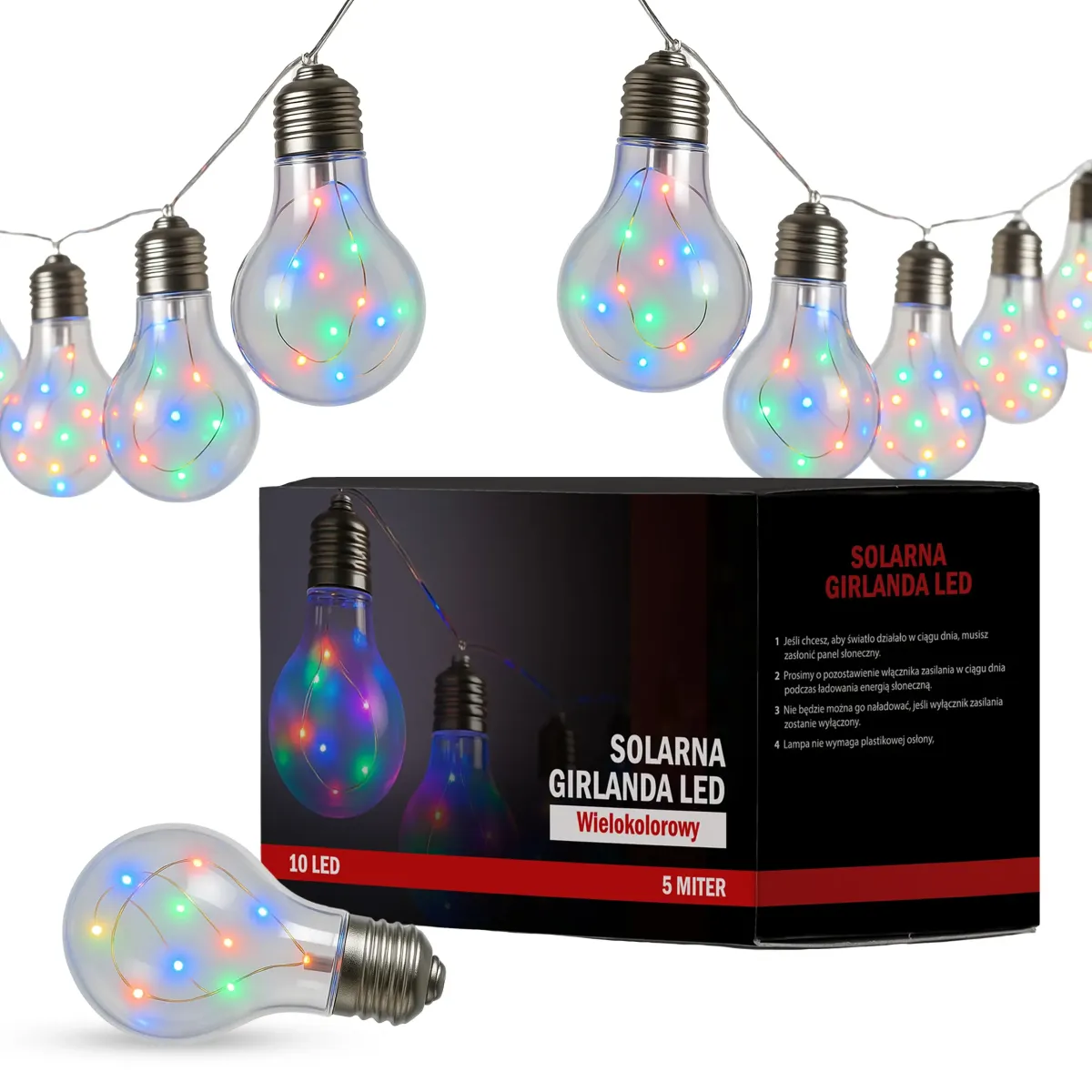 Solar String Lights Multicolour 10blub 4.8m L090409
