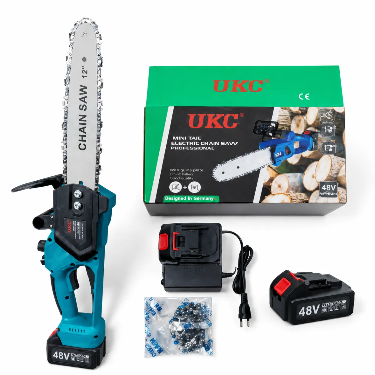 Cordless Chainsaw 12" UKC 2x 48V Batteries KDM0538