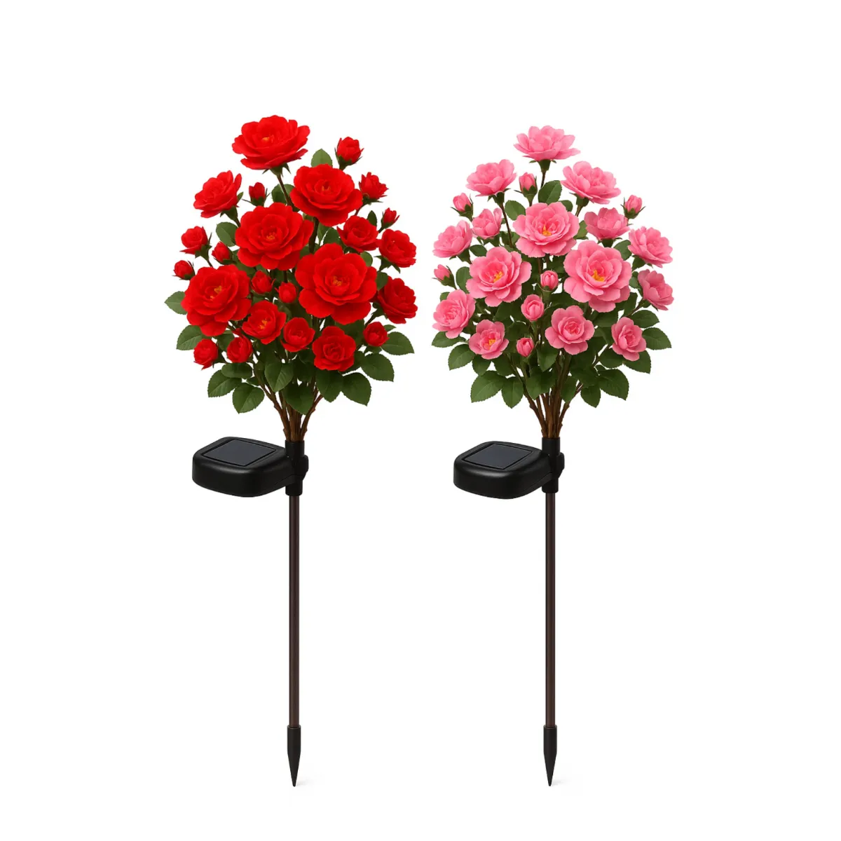 Solar tuinlampen roze & rode roos - warm wit - 2 st. - L090515