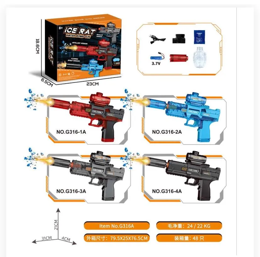 Electric Gel Ball Blaster Toy Set – Automatic Water Gel Bullet Gun with Accessories (Model G316A / Ice Rat Series)