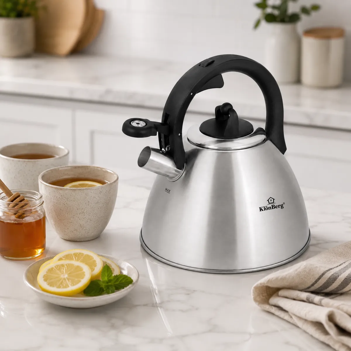 Stainless Steel Whistling Kettle 3.0L Silver Finish Induction Compatible KB-6643