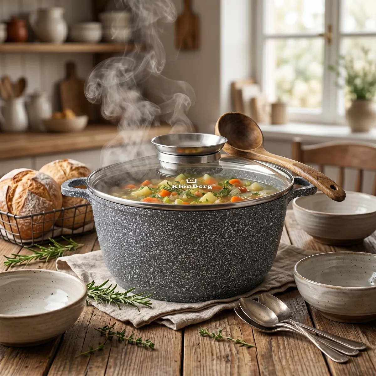 Ceramic Marble Non Stick Soup Pot 22cm 3.1L with Glass Lid