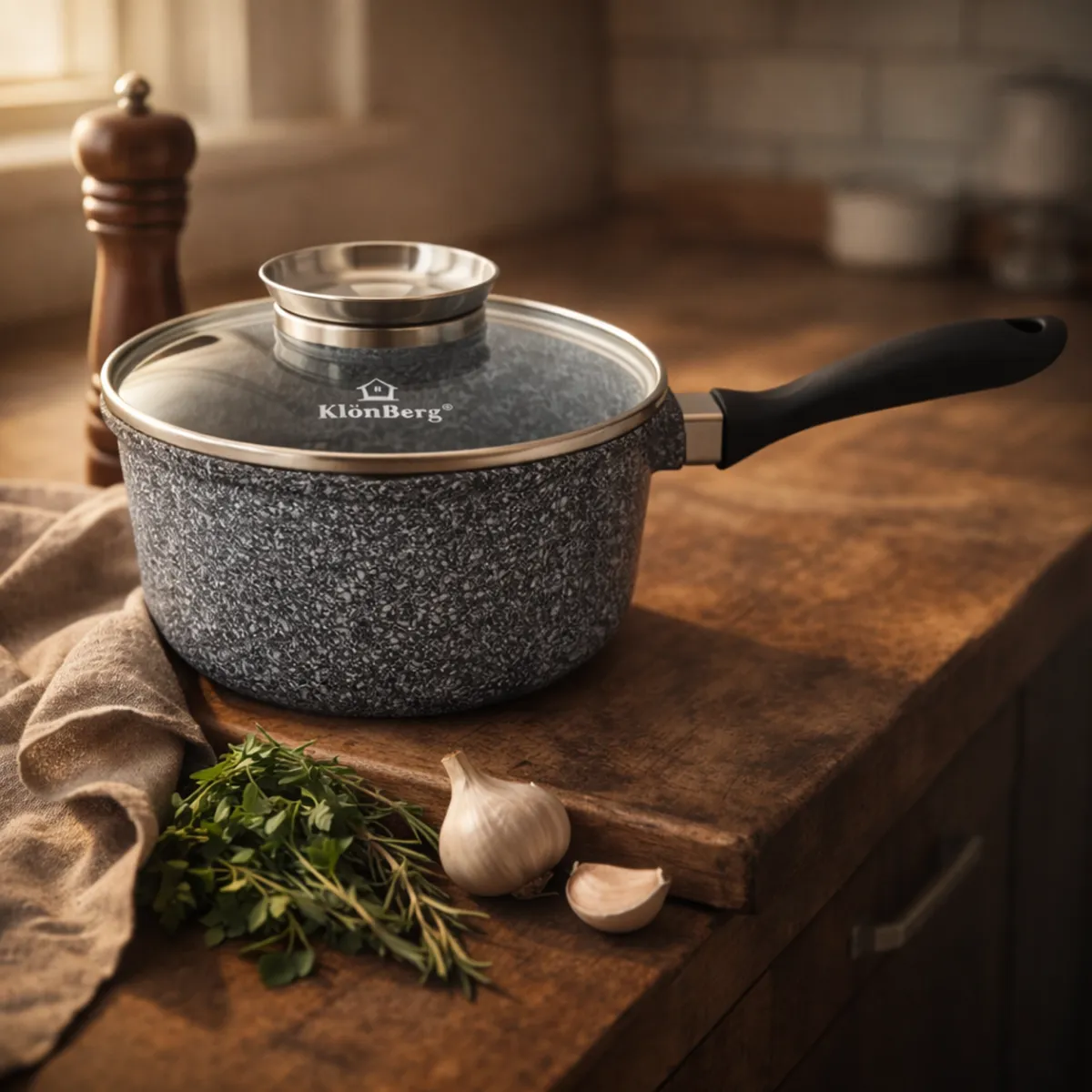 Saucepan 18cm 1.8L Ceramic Marble Non-Stick with Glass Lid for Induction KB-3919