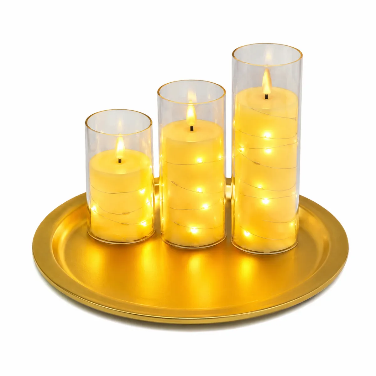 Elegant Flameless LED Candle with Fairy Lights in Glass Cylinder KDM0091