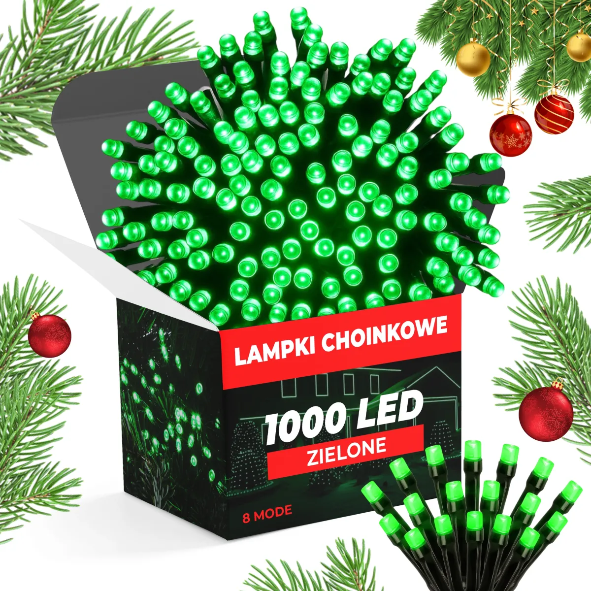 Christmas Tree Lights 1000 LED - 75 M - Green - 8 Mode - L090913