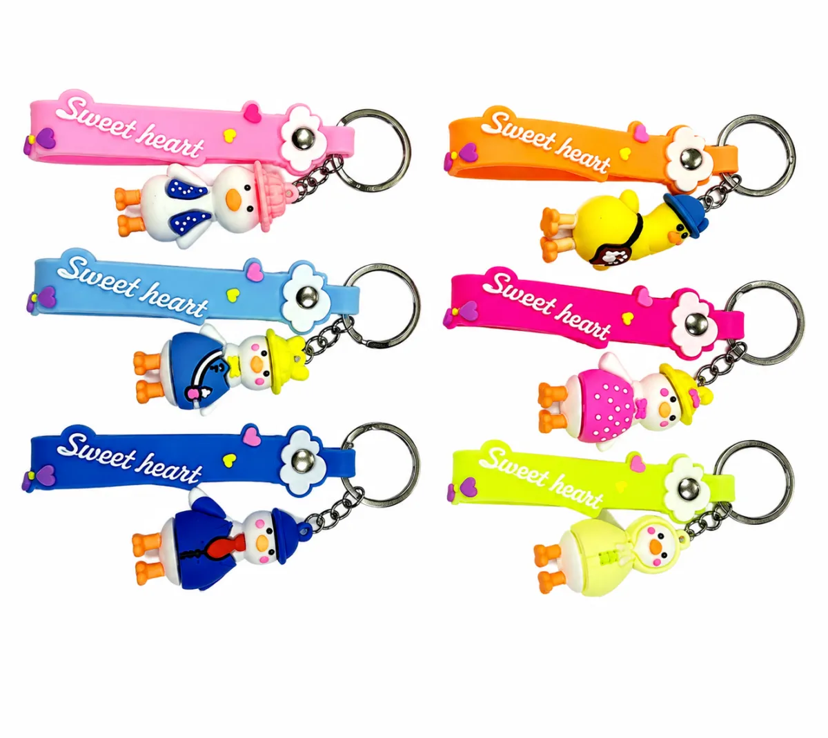 Colorful Duck Keychain Cute Cartoon Key Ring with Decorative Strap