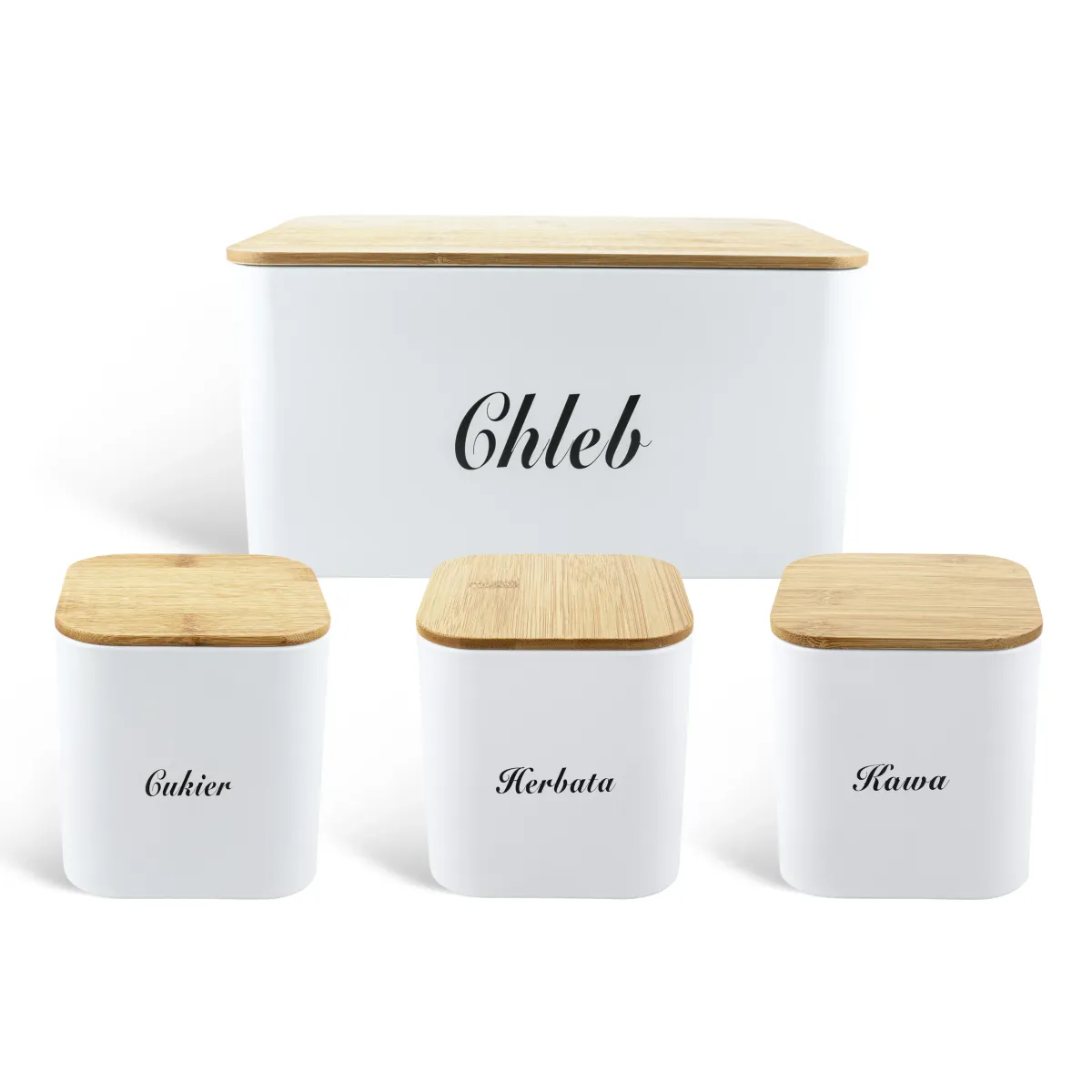 EDENBERG BREAD BOX AND 3 CONTAINERS WITH REMOVABLE WOODEN COVER - WHITE EB-127