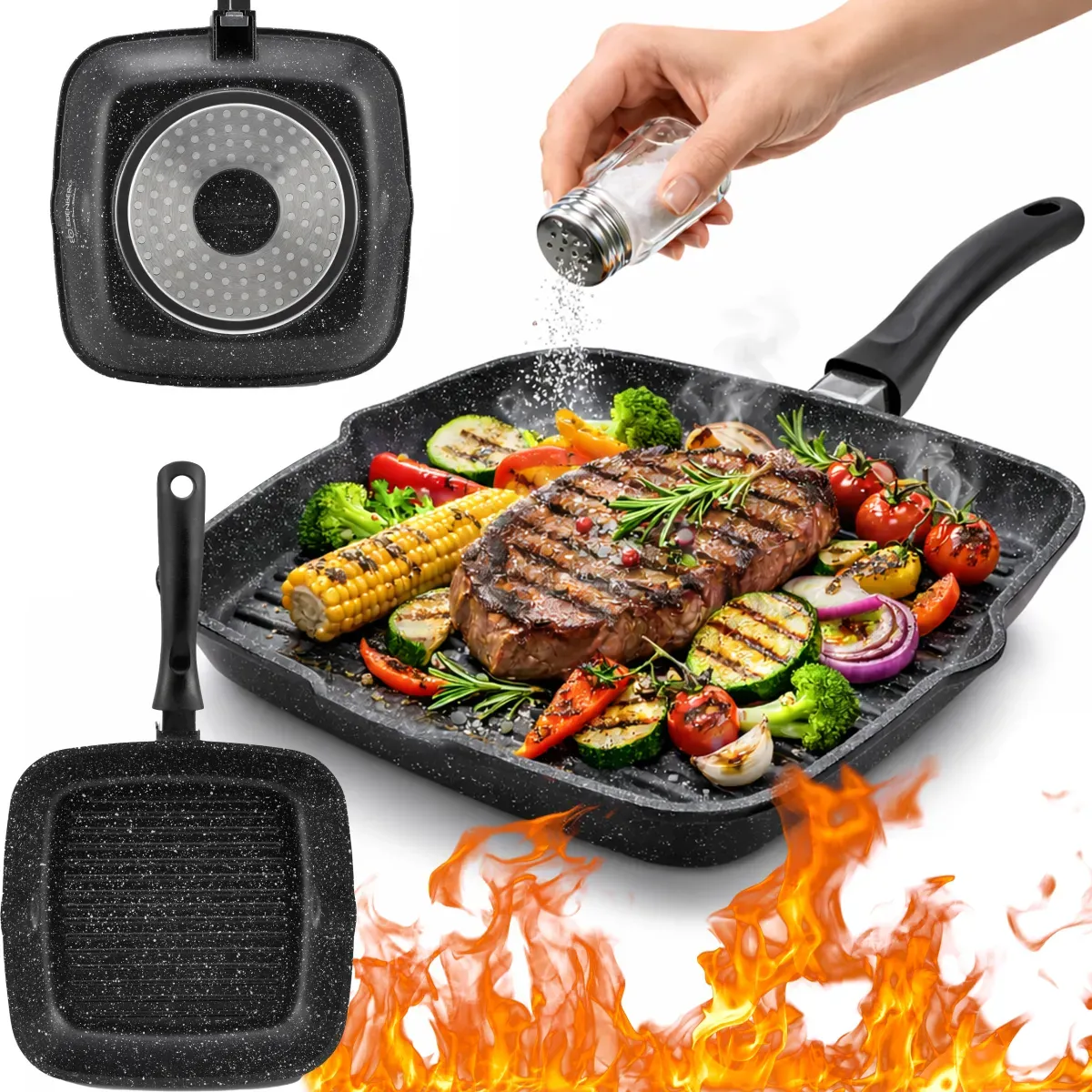 Edenberg Ceramic-marble Coat Non-stick Grill Pan 24cm EB-8136