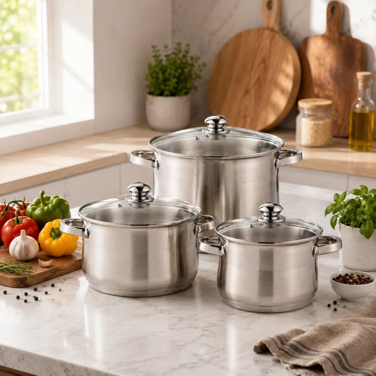 Stainless Steel Stock Pot Set 6 Pcs with 5-Layer Base