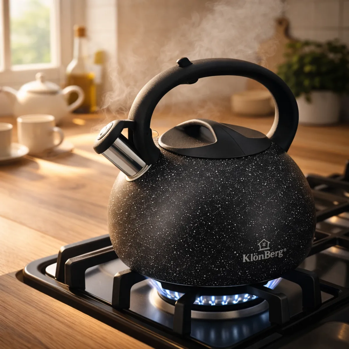 Whistling Kettle 3L Stainless Steel Black Marble Coating Induction KB-6605