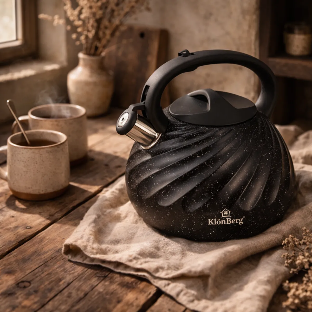 Stainless Steel Whistling Kettle 3L Black Marble for Induction KB-6610