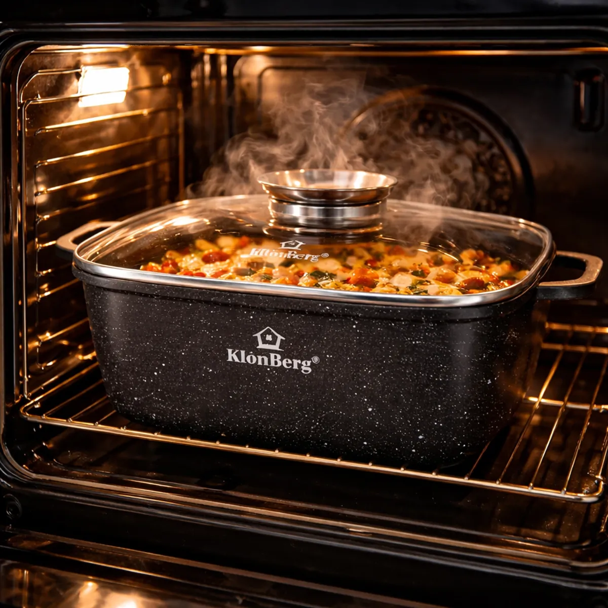 Cast Aluminium Non-Stick Square Pot with Glass Lid 5.4L 26cm Induction KB-4014
