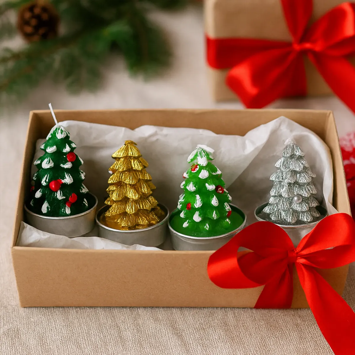 Christmas Tree Tealight Candle – 12 PCS – 4 Colors – L090588