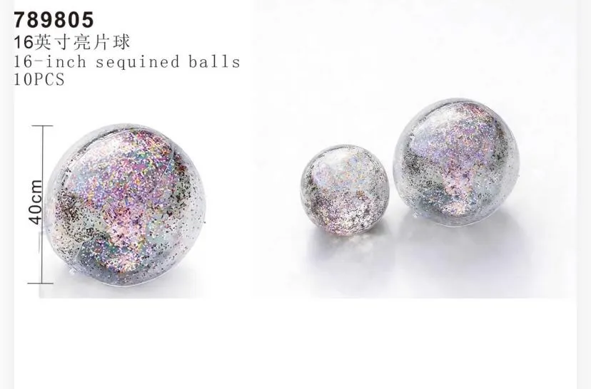 16-Inch Transparent Glitter Beach Ball – Mixed Color Sequins