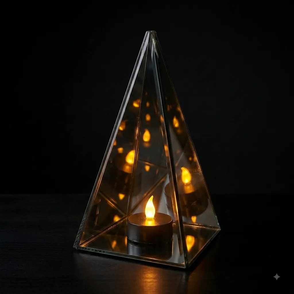 Glass 3D Mirror Candle Lantern 12x12x20 cm