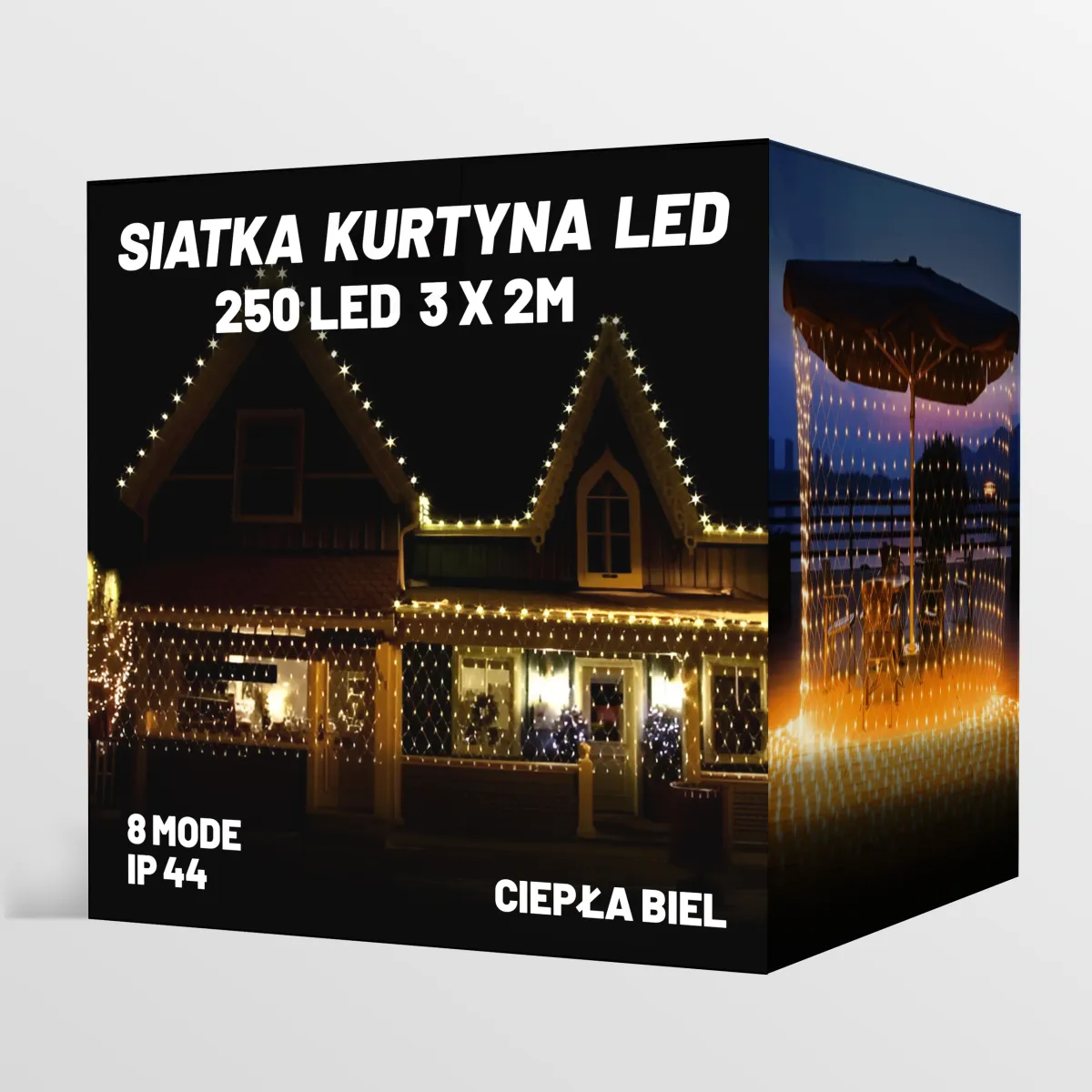 CHRISTMAS LED NET MESH LIGHTS 250 LED 3M x 2M - 8 MODE - WARM WHITE - CP1176