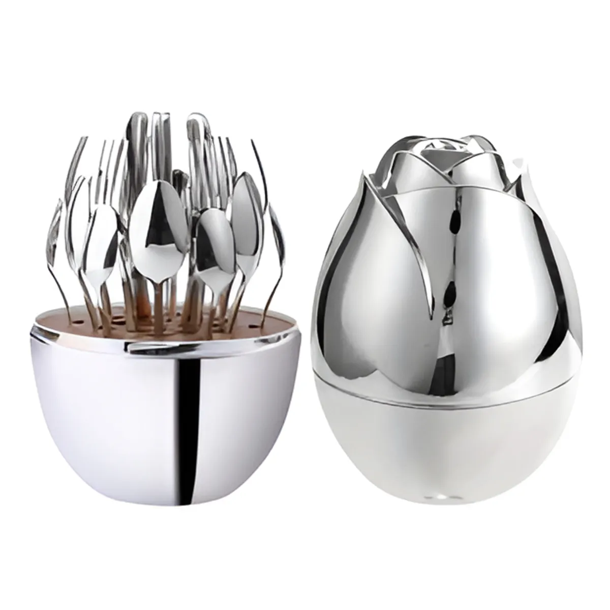 24PCS Set silver Egg-Shaped Stainless Steel Premium with Spoons Forks Tea Spoon & Knives - UAA1113